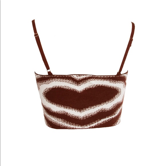 New with Tag: Heart Wave Print Crop Knit Top - Angle Hem and Adjustable Straps - Picture 2 of 2
